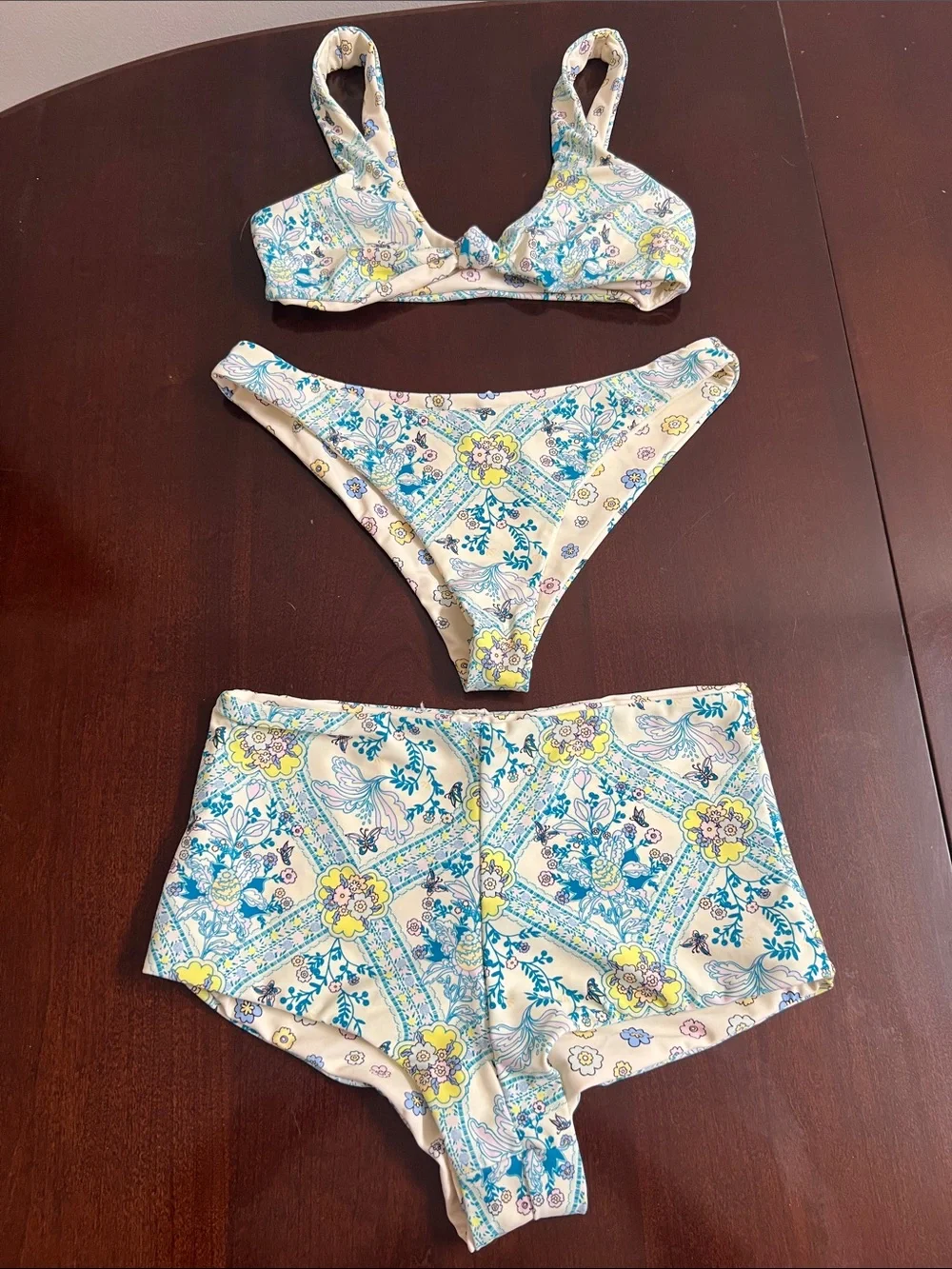🌞 Cabana Del Sol NWT Reversible Floral Print 3 Piece Bikini Set women size S